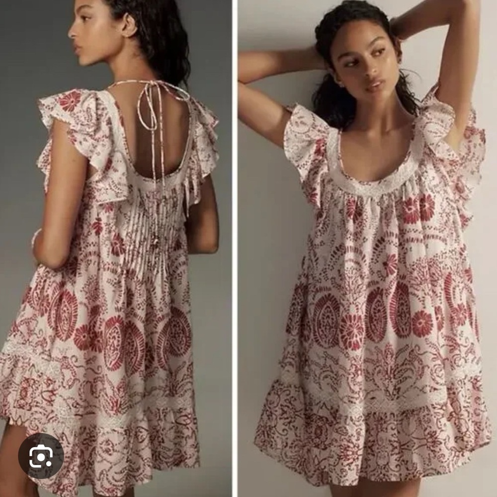 Maeve Red and White Ruffle Dress
